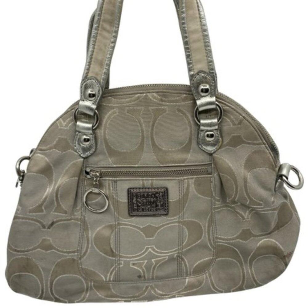 COACH M Size Tan Signatur Jacquard Fabric Handbag